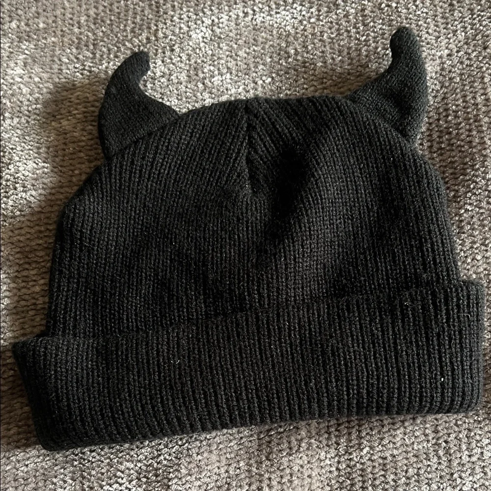 Horned Black Knit Beanie - Picture 2 of 3